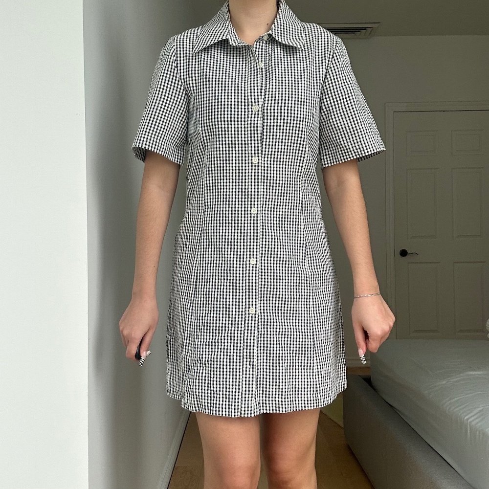 GINGHAM NAVY+WHITE COLLARED DRESS